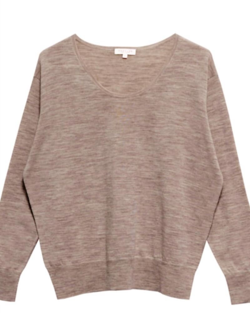 Front of a model wearing a size L Yuumi Sweater in Brown in Brown by DEMYLEE New York. | dia_product_style_image_id:343655